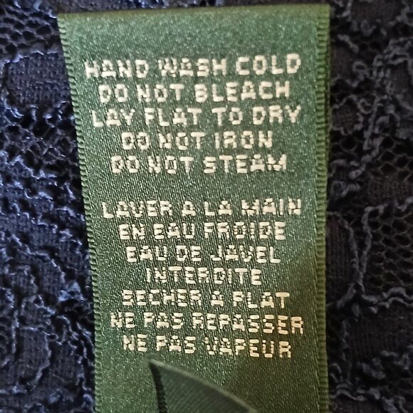 Navy Blue Lace Long Sleeve Figure Flattering Ruched Faux Wrap Midi Dress Sz 4 - Picture 6 of 8